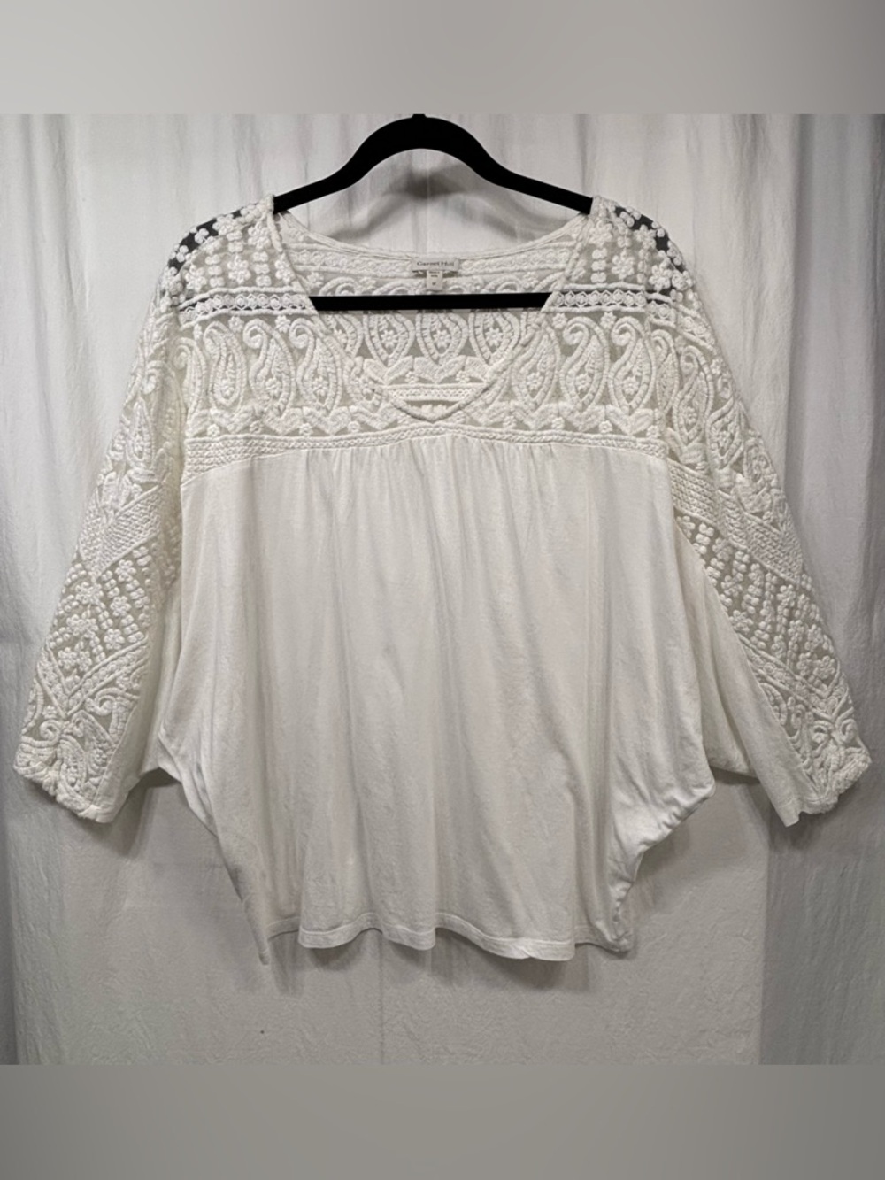 Garnet Hill Top Size Medium White Lace Crochet Blouse Boho Romantic Cottagecore